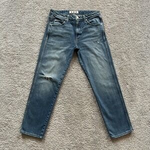 AMO Syd Keep It Real Jeans Womens 26 Blue Mid Rise Slim Straight Distressed